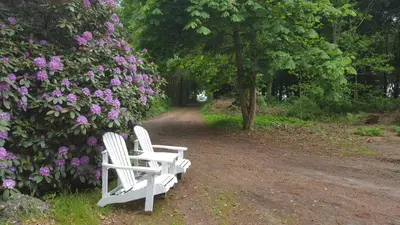 Ein Garten an der Unterkunft Kleines Baumhaus für Zwei
