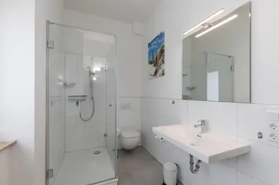 Ein Badezimmer in der Unterkunft Wohnung Deichbude