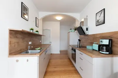 Küche/Küchenzeile in der Unterkunft Wohnung Deichbude