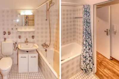 Ein Badezimmer in der Unterkunft Terrassenhaus, FeWo 47