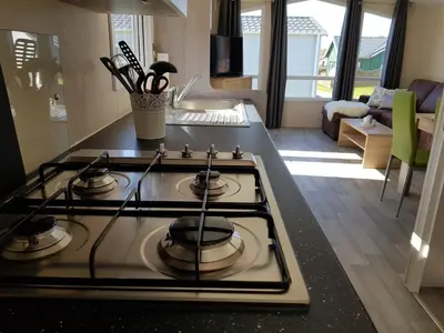 Küche/Küchenzeile in der Unterkunft Chalet Schwarzkopfmöwe am Kransburger See 549