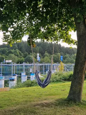 Ein Garten an der Unterkunft Mobilheim Seeschwalbe am Kransburger See 542