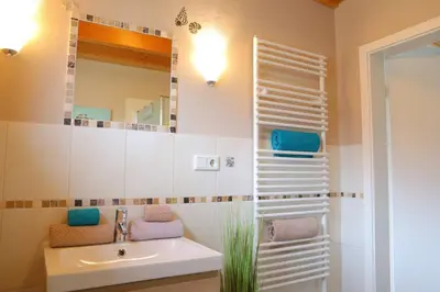 Ein Badezimmer in der Unterkunft Ferienhaus Mellumplate 32- Wohlfühlen im hohen Norden