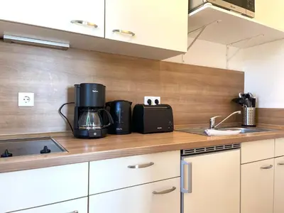 Küche/Küchenzeile in der Unterkunft Haus am Waldbad FeWo 21