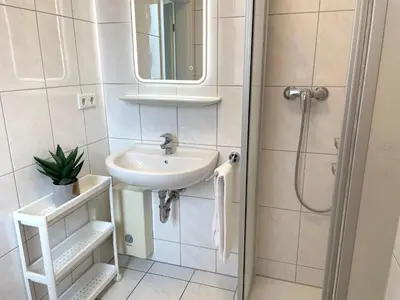 Ein Badezimmer in der Unterkunft Haus am Waldbad FeWo 21