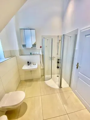 Ein Badezimmer in der Unterkunft Urlaub mit Hund im Ferienhaus am Wingster Wald