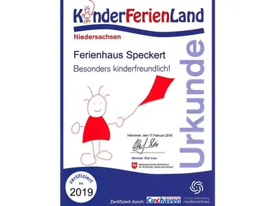 Ein Zertifikat, Auszeichnung, Logo oder anderes Dokument, das in der Unterkunft Apartment 2 holiday home Speckert ausgestellt ist