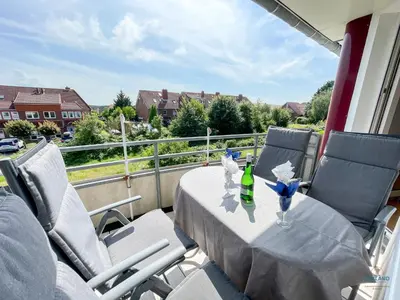 Ein Balkon oder eine Terrasse in der Unterkunft Haus Seeland 1 Wohnung 14