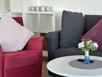Ein Sitzbereich in der Unterkunft Haus Nordseeperle 11