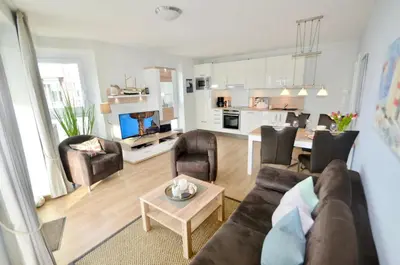 Ein Sitzbereich in der Unterkunft Ferienwohnung de Hasel