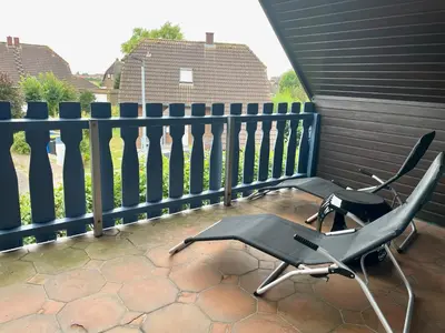 Ein Balkon oder eine Terrasse in der Unterkunft Ferienhaus Seeperle