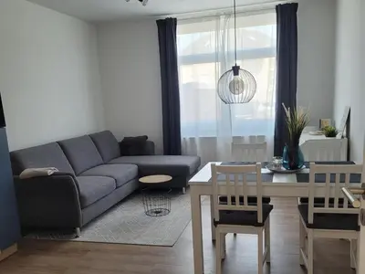 Ein Sitzbereich in der Unterkunft Residenz Strandhaus Döse