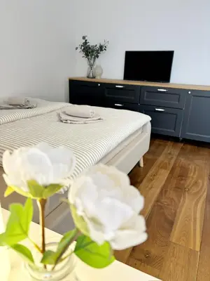 Ein Bett oder Betten in einem Zimmer der Unterkunft Ferienhaus Sandstrand