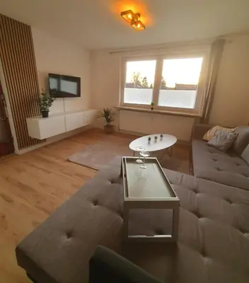 Ein Sitzbereich in der Unterkunft Ferienwohnung in einer idyllischen Lage
