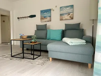 Ein Sitzbereich in der Unterkunft Strandrevier No4
