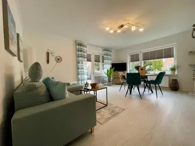 Ein Sitzbereich in der Unterkunft Strandrevier No4