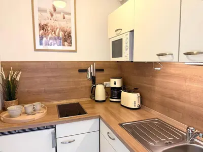 Küche/Küchenzeile in der Unterkunft Haus am Waldbad FeWo 2