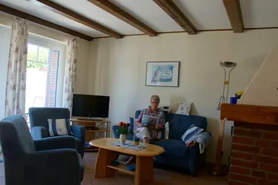 TV/Unterhaltungsangebot in der Unterkunft 4 Personen Fachwerkhaus in erster Reihe zum Deich mit Badewanne und Kamin