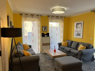 Ein Sitzbereich in der Unterkunft Nordstrand