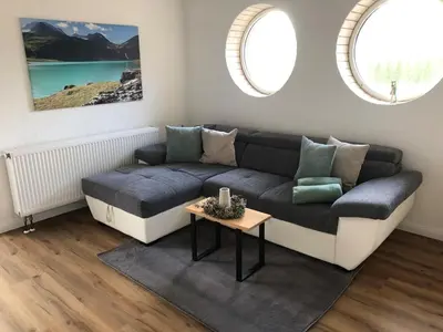 Ein Sitzbereich in der Unterkunft Moin Urlaub! Am alten Hafen
