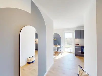 Ein Bett oder Betten in einem Zimmer der Unterkunft Lighthouse Duhner Spitze - W07