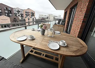 Ein Balkon oder eine Terrasse in der Unterkunft Haus Sturmkieker Whg Njörd