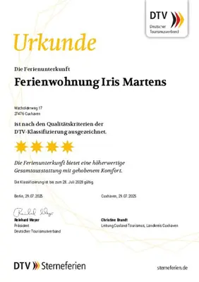 Ein Zertifikat, Auszeichnung, Logo oder anderes Dokument, das in der Unterkunft 4 Sterne Ferien Martens ausgestellt ist