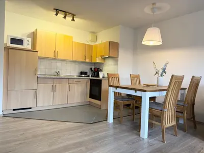 Küche/Küchenzeile in der Unterkunft Haus Nordseebrandung FeWo B3 2