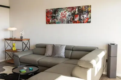 Ein Sitzbereich in der Unterkunft Apartment Deichblick