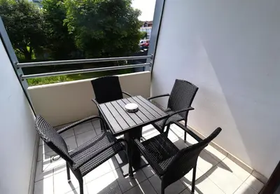 Ein Balkon oder eine Terrasse in der Unterkunft Haus Dortmund, Whg 18