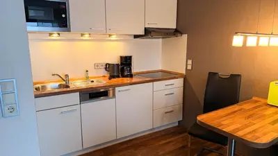 Küche/Küchenzeile in der Unterkunft Haus Nordseeblick Wohnung 29