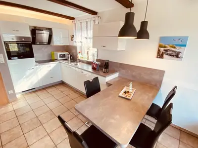 Küche/Küchenzeile in der Unterkunft Ferienhaus Seedeich Lea - Friedrichskoog Nordsee