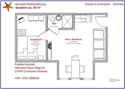 Grundriss der Unterkunft Ferienwohnung Konradi Cuxhaven-Duhnen