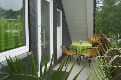 Ein Balkon oder eine Terrasse in der Unterkunft Ferienhaus Regenbogen