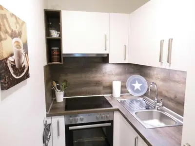 Küche/Küchenzeile in der Unterkunft Appartementhaus Kogge Wohnung 3
