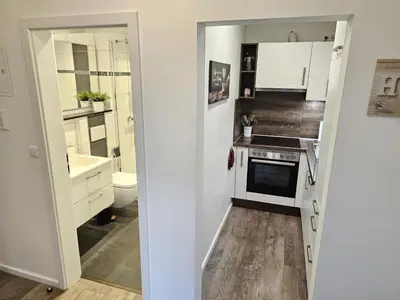 Küche/Küchenzeile in der Unterkunft Appartementhaus Kogge Wohnung 6