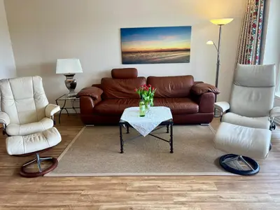 Ein Sitzbereich in der Unterkunft Stranddomicil Steiner