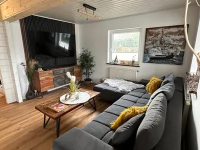 Ein Sitzbereich in der Unterkunft Ferienhaus Wiesenstrasse
