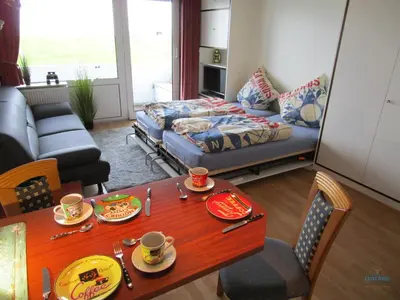 Ein Sitzbereich in der Unterkunft Ferienwohnung 223 Haus Nautic