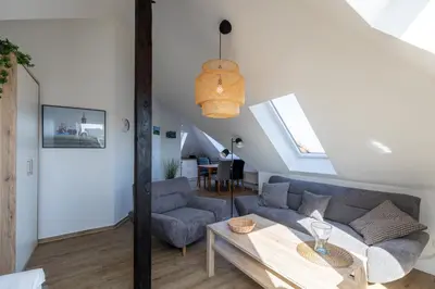 Ein Sitzbereich in der Unterkunft Am Seedeich 7, Wohnung 16