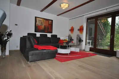 Ein Sitzbereich in der Unterkunft Ferienhaus Medemsonne