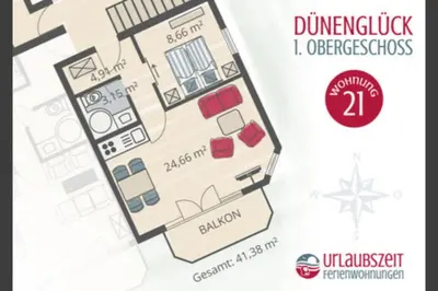 Grundriss der Unterkunft Dünenglück, Ferienwohnung 21