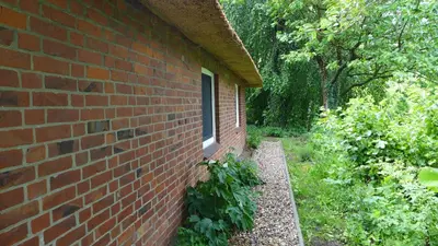 Ein Garten an der Unterkunft Haus Käthe am Deich