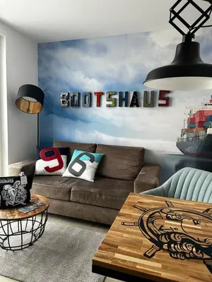 Ein Sitzbereich in der Unterkunft Bootshaus Appartements