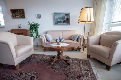 Ein Sitzbereich in der Unterkunft Strandnahe Ferienwohnung FB12.01