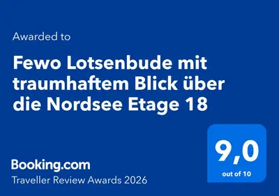 Ein Zertifikat, Auszeichnung, Logo oder anderes Dokument, das in der Unterkunft Fewo Lotsenbude mit traumhaftem Blick über die Nordsee Etage 18 ausgestellt ist