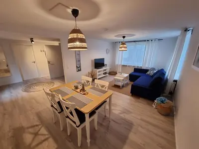 Ein Sitzbereich in der Unterkunft Ferienwohnung Elwetritsch an der Nordsee