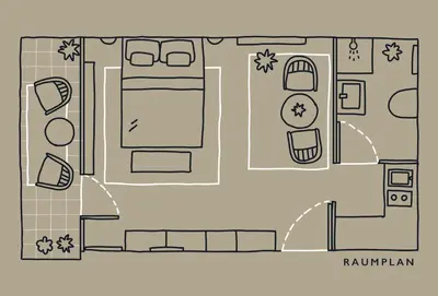 Grundriss der Unterkunft Seaside Rooms - Design-Apartment mit Balkon & Parkplatz - inklusive Strandkorb direkt am Wasser und Spa & Sauna saisonal