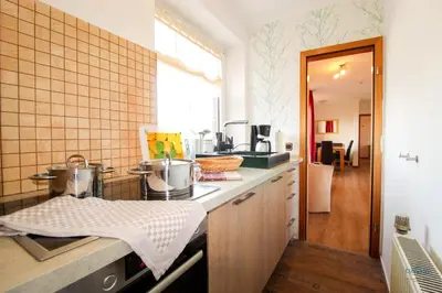 Küche/Küchenzeile in der Unterkunft Haus Elbe Döse Wohnung 17