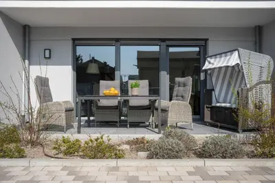 Ein Sitzbereich in der Unterkunft Haus Lütt Schick Apartment Mariekje